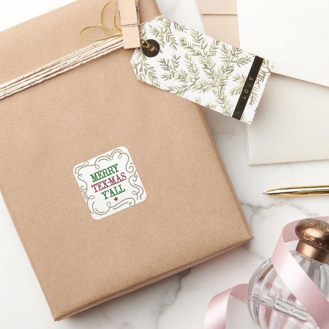 Christmas Red and Green Merry Tex-Mas Y'all Square Sticker (Creator Uploaded)