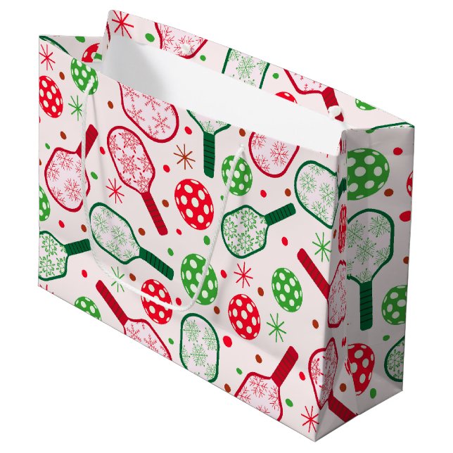 Christmas Red and Green Pickleball Paddles  Large Gift Bag (Front Angled)