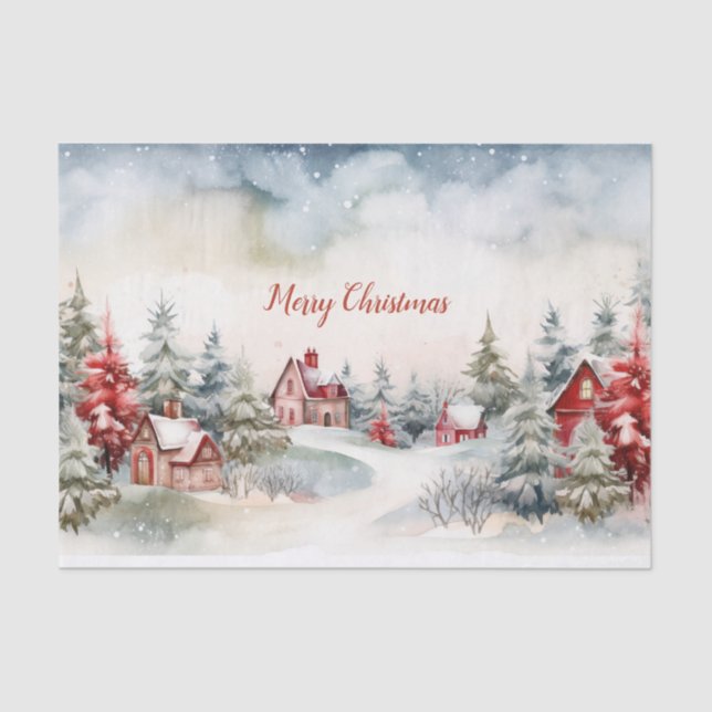 Christmas Red and Green Pine Trees Landscape Tissue Paper (Front)