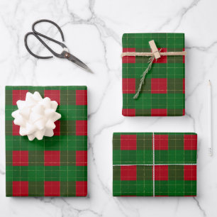 Christmas red and green plaid check grid pattern wrapping paper sheet