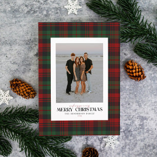 Christmas Red and Green Plaid Photo Flat Holiday Card