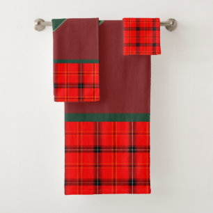 Christmas Red and Green Plaid Tartan Monogrammed Bath Towel Set