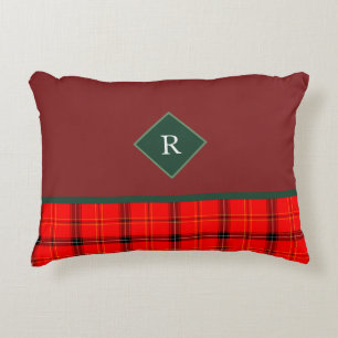 Christmas Red and Green Plaid Tartan Monogrammed Decorative Cushion