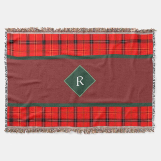 Christmas Red and Green Plaid Tartan Monogrammed Throw Blanket (Front)