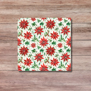 Christmas Red and Green Poinsettia Floral Ceramic Tile