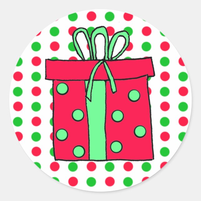 Christmas Red and Green Polka Dots Holiday Classic Round Sticker (Front)