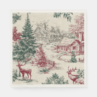 Christmas Red‑and‑Green Rustic Toile Paper Napkin