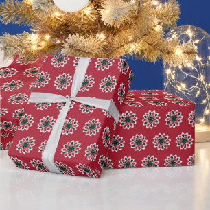 Christmas Red and Green Snowflake Pattern Wrapping Paper