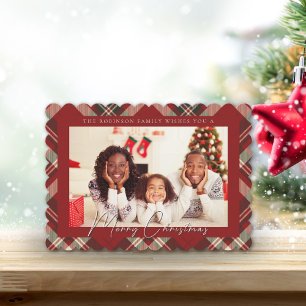Christmas Red and Green Tartan Photo Flat Card 