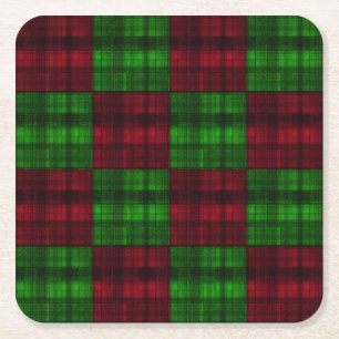 Christmas red and Green tartan. Square Paper Coaster