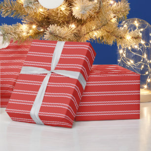 Christmas red and pink wavy stripes holiday wrapping paper