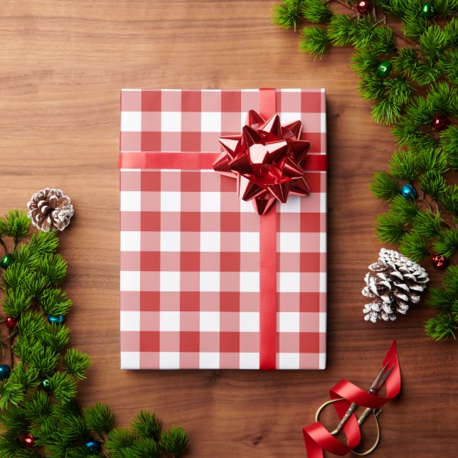 Christmas Red and White Buffalo Plaid Wrapping Paper (Holiday Gift)