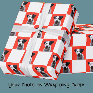 Christmas Red and White Chequered Custom Photo Wrapping Paper