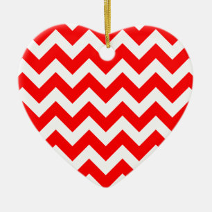 Christmas red and white chevron stripes pattern ceramic tree decoration