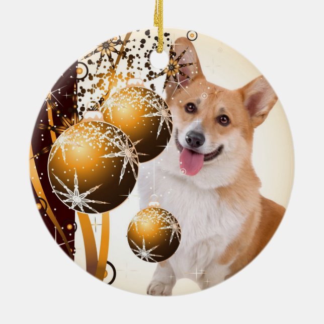 Christmas Red and white Corgi Ceramic Ornament (Back)