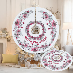 Christmas Red and White Floral Elegant Brushed Polyester Tree Skirt