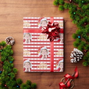 Christmas Red and White Plaid Gingham with Photo Wrapping Paper