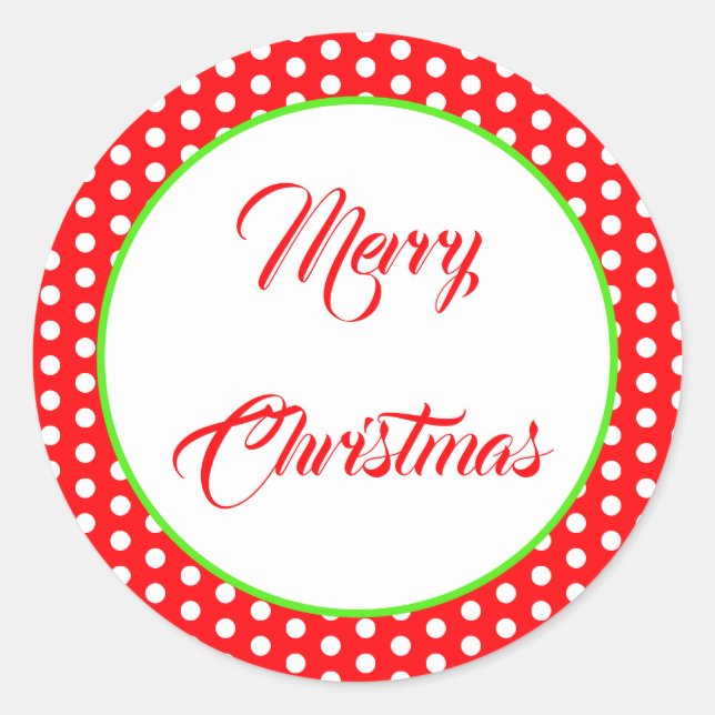 Christmas Red And White Polka Dot Spot Pattern Classic Round Sticker (Front)