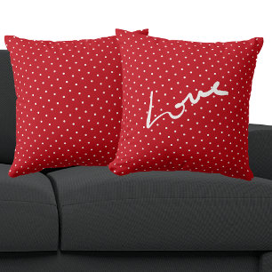 Christmas Red And White Polka Dots Love Cushion