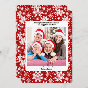 Christmas red and white snowflake pattern photo thank you card