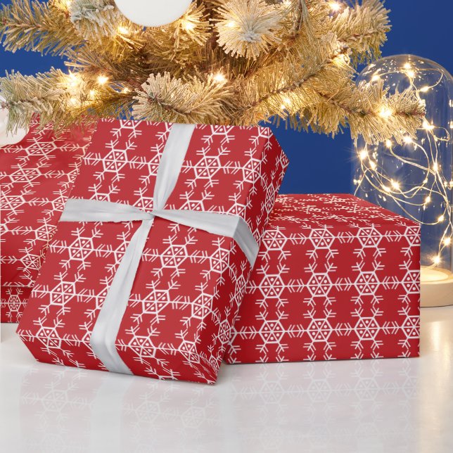 Christmas red and white snowflake pattern wrapping paper (Holidays)
