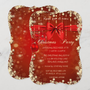 Christmas Red  Balls,Bow , Gold Corporated Party Invitation