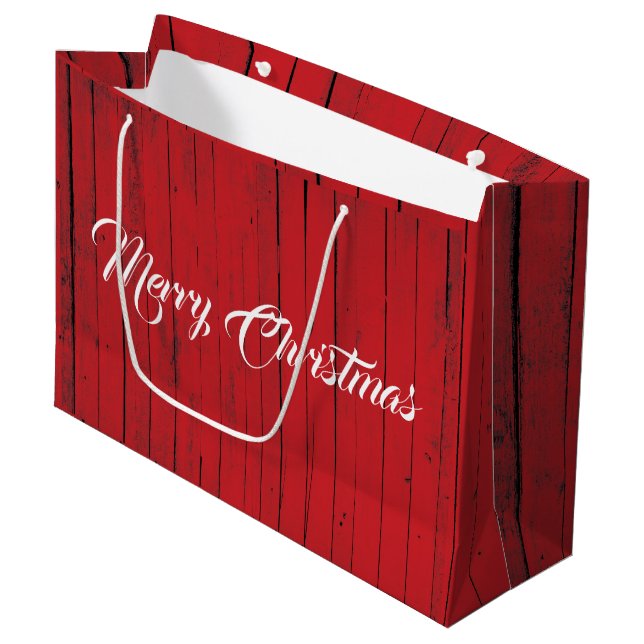 Christmas Red Barn Country Farmhouse Holiday Large Gift Bag (Front Angled)