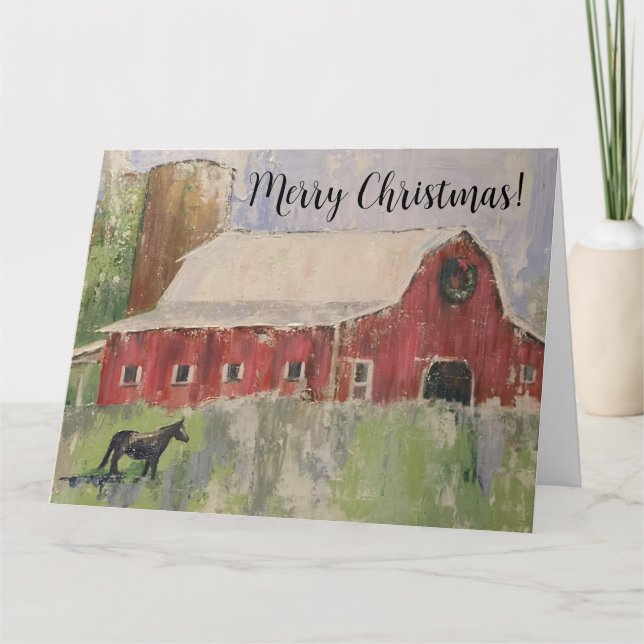 Christmas Red barn equestrian Greeting card (Front)