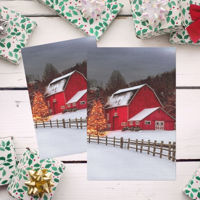Christmas Red Barn With Spectacular Lighted Tree Tissue Paper (Creator Uploaded)