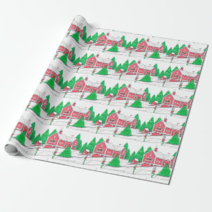Christmas Red Barn Wrapping Paper