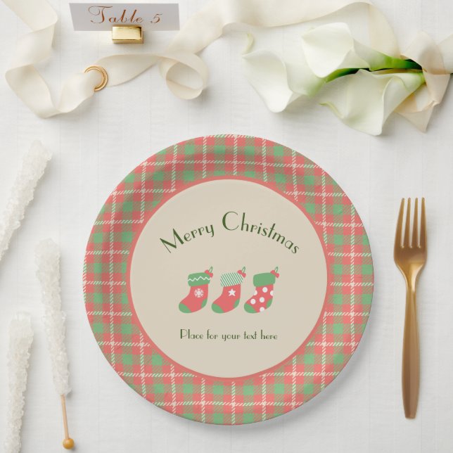 Christmas red-based Plaid Paper Plate (Wedding)