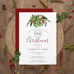 Christmas Red Berries Company Logo Holiday Party Invitation