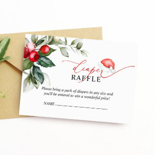 Christmas Red Berries Greenery Diaper Raffle Card