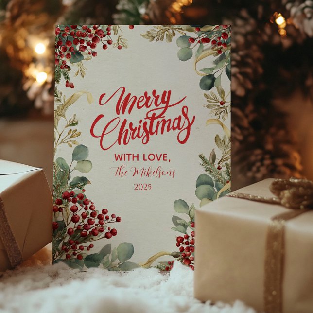 Christmas Red Berries Greenery Holiday Card (Creator Uploaded)