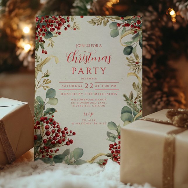 Christmas Red Berries Greenery Invitation (Creator Uploaded)