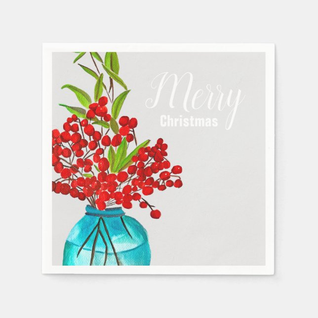 Christmas red berries  watercolor art napkin (Front)