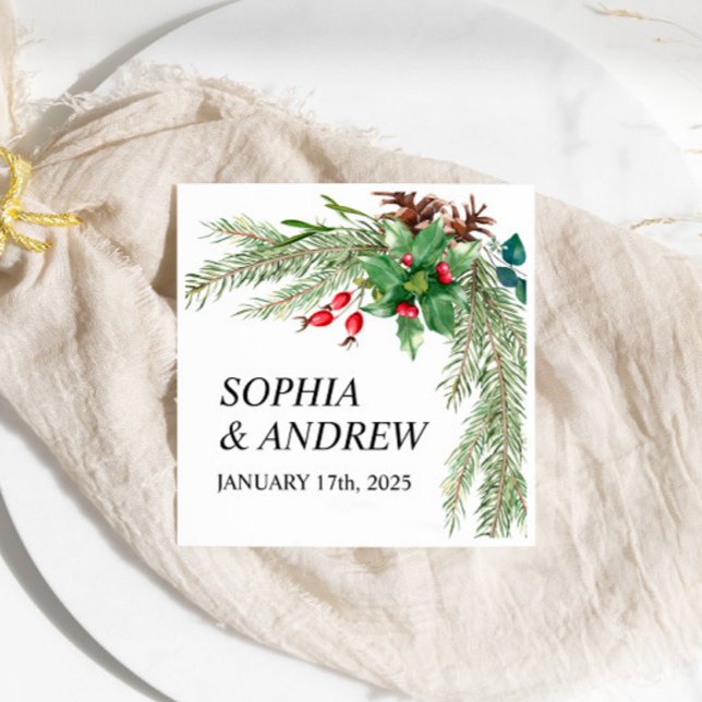 Christmas Red Berries Wedding Napkins (Creator Uploaded)