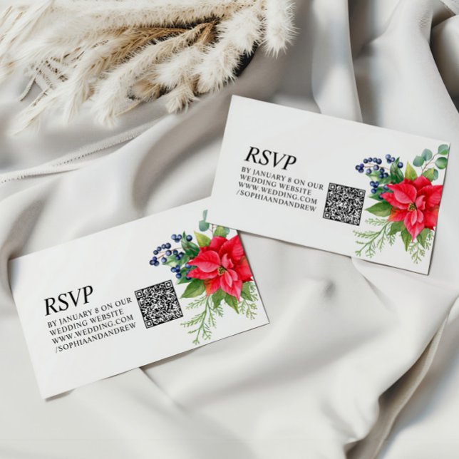 Christmas Red Berries Wedding QR Code RSVP Enclosure Card (Creator Uploaded)