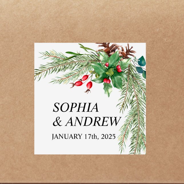 Christmas Red Berries Wedding Sticker (Creator Uploaded)