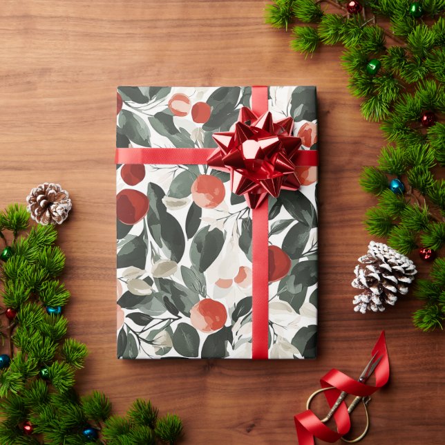 Christmas Red Berries   Wrapping Paper (Holiday Gift)