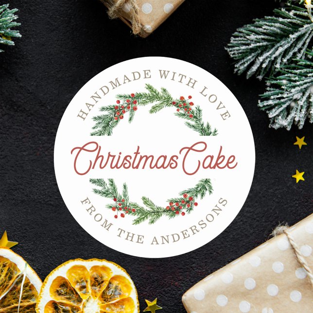 Christmas Red Berries Wreath Holiday Homemade Gift Classic Round Sticker (Creator Uploaded)