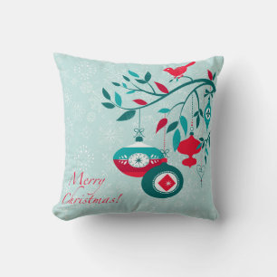 Christmas Red Bird And ornament Art-Deco Style Cushion