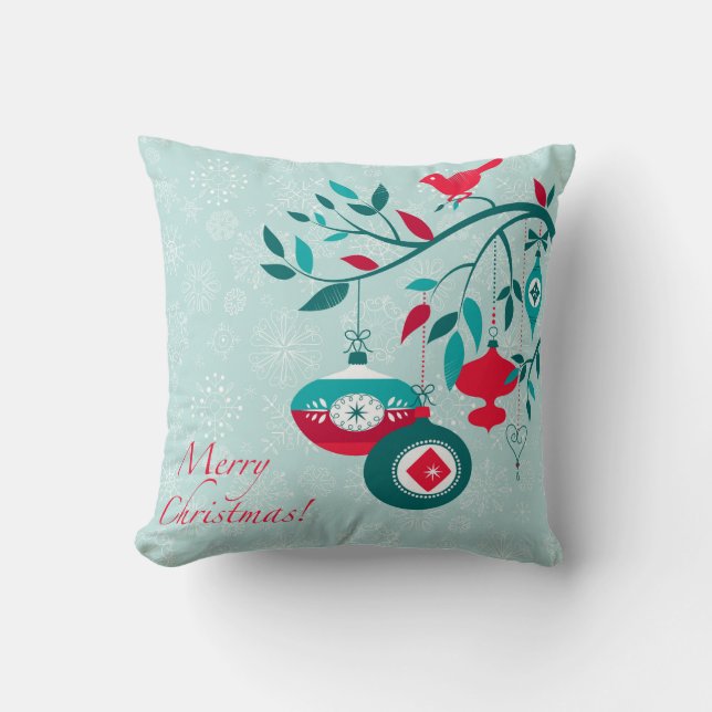 Christmas Red Bird And ornament Art-Deco Style Cushion (Front)