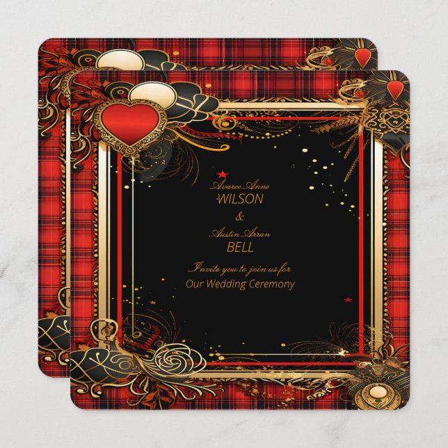Christmas Red Black and Gold Wedding  Invitation (Front/Back)