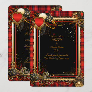 Christmas Red Black and Gold Wedding Invitation