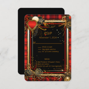 Christmas Red Black and Gold Wedding RSVP Card