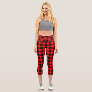 Christmas  Red Black Buffalo Checks Plaid Capri Leggings