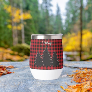 Christmas Red Black Buffalo Plaid Trees Name