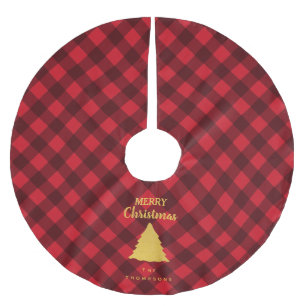 Christmas Red & Black Buffalo Plaid Xmas Tree Brushed Polyester Tree Skirt