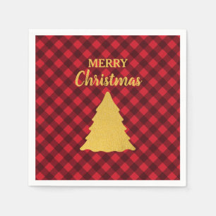 Christmas Red & Black Buffalo Plaid Xmas Tree Napkin